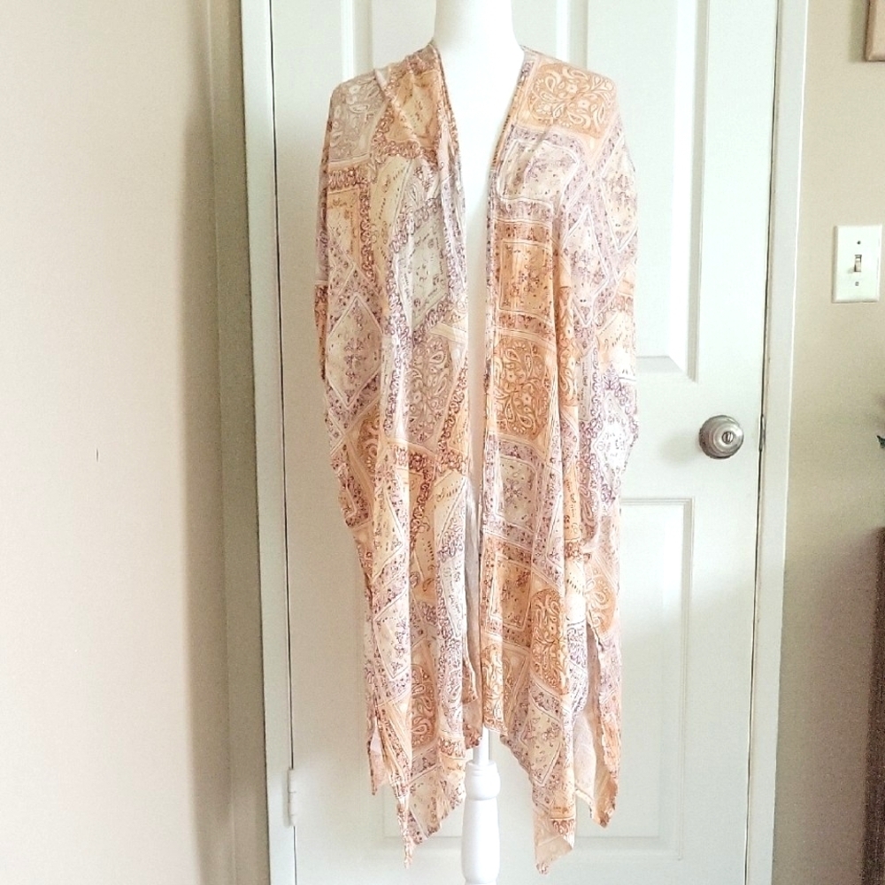 Black Tape Peach White Boho Printed Kimono - Size 2X